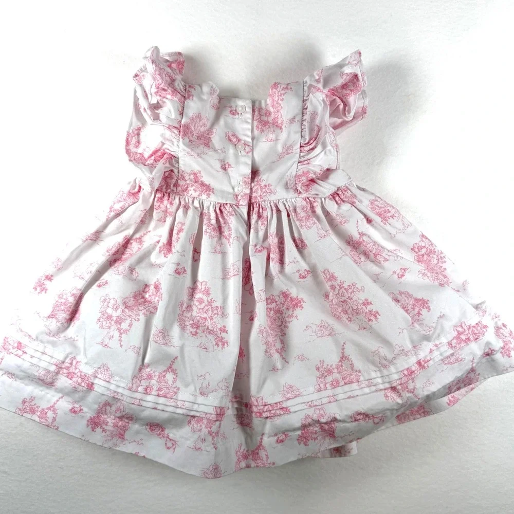 Janie‎ and Jack Baby Girls Pink White Toile Bunny Ruffle Dress 3-6 Months